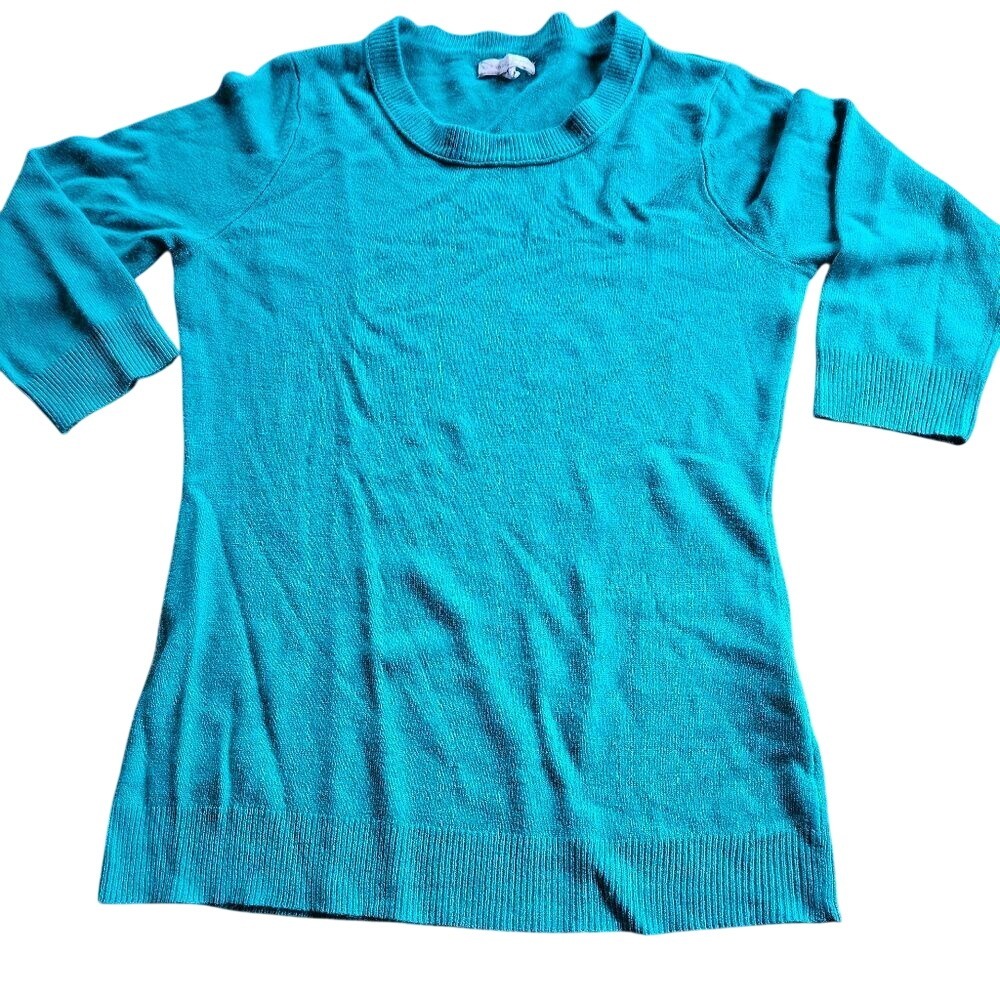 New York & Company Lightweight Turquoise Sweater M | Casual Crewneck Pullover